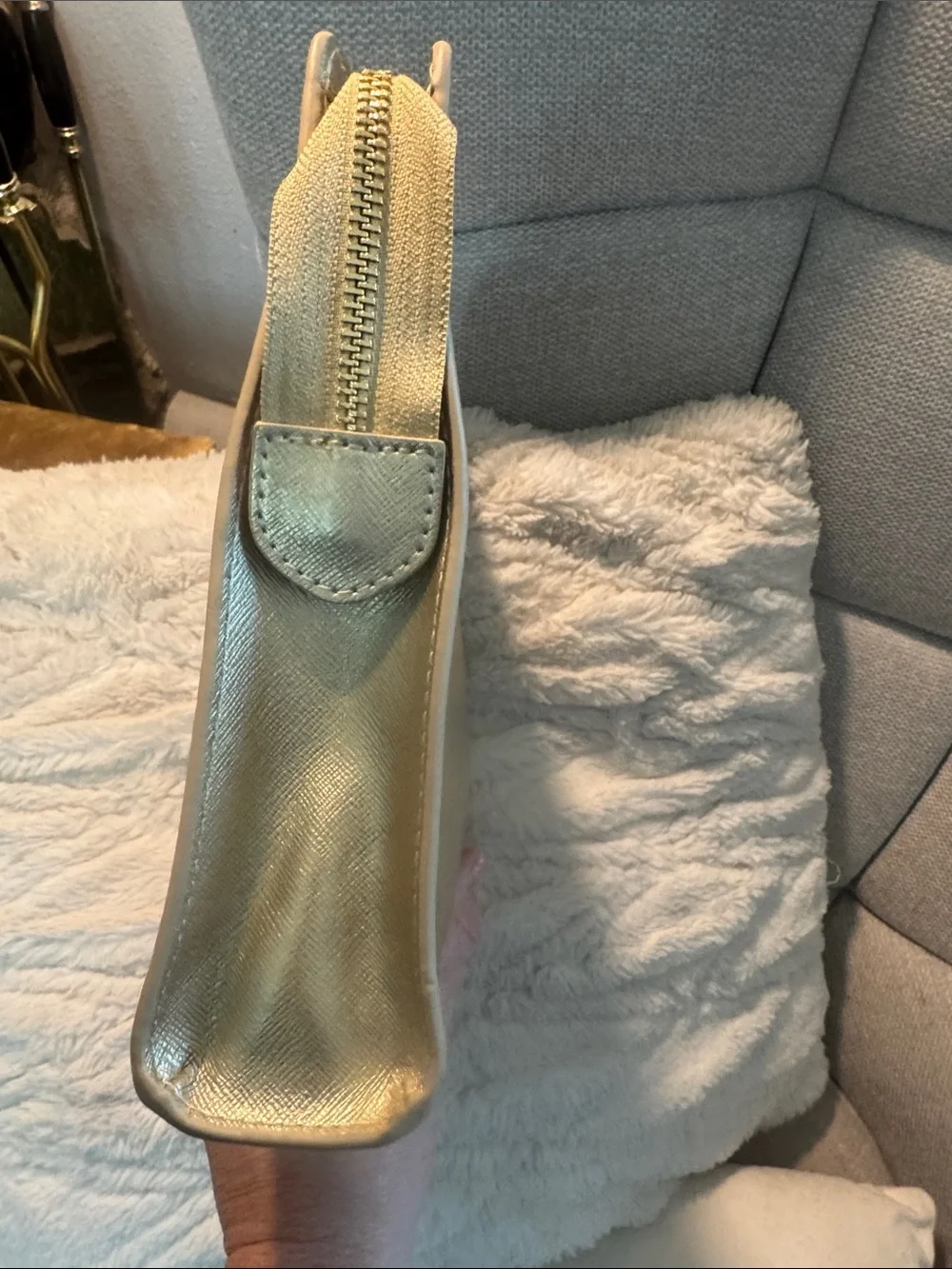 Neiman Marcus Metallic Gold Leather Pouch Clutch